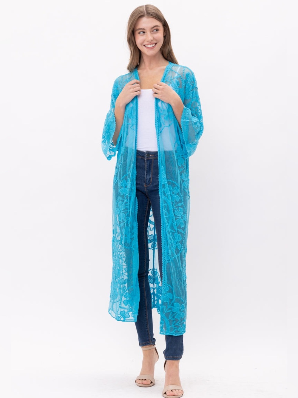 RAJ ANAISA LACE DUSTER KIMONO in Ocean Blue